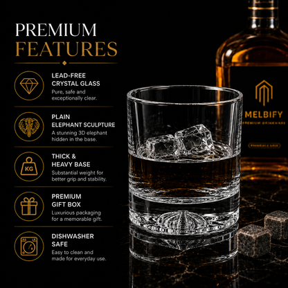 Melbify Plain Elephant Whiskey Glass | 300 ml | Premium | Unique| Big Size | Broad | Animal Whiskey Glass| Old Fashioned Whiskey Glass| High Ball Glass with Thick Bottom