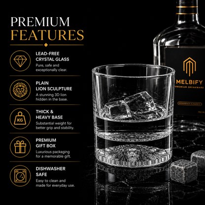 Melbify Plain Lion Whiskey Glass | 300 ml | Animal Whiskey Glass| Whiskey Glass with Lion Symbol | Premium | Unique| Big | Thick | Rock Whiskey Glass