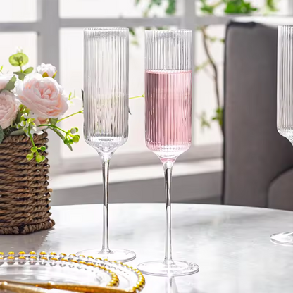 Melbify Ribbed Wine Glasses with Gold Rim | 200 ml | Luxury Wine Glass Set | Designer Wine Glasses| Unique Designer Wine Glasses Gift Pack| Designer Wine Glasses | Crystal Wine Glass