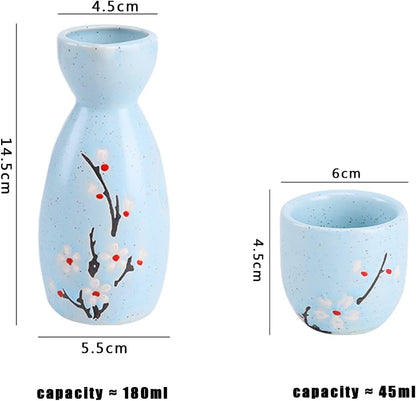 Melbify Japanese Ceramic Sake Serving Set | 1 Pot + 4 Cups| Pot(180 ml) & Cup(45 ml)| Tokkuri Carafe & Cups | Sake Glasses for Drinking