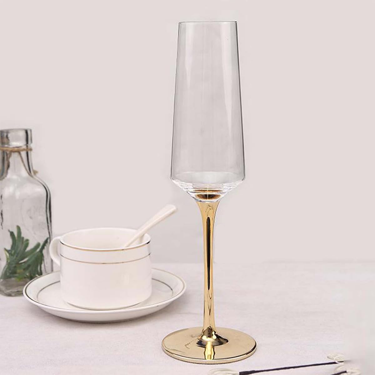 Melbify Gold Stem Champagne Glass | 300 ml | Imported Wine Glasses | Luxury Wine Glass Set | Fancy Designer Wine Glasses | Unique Gift Pack