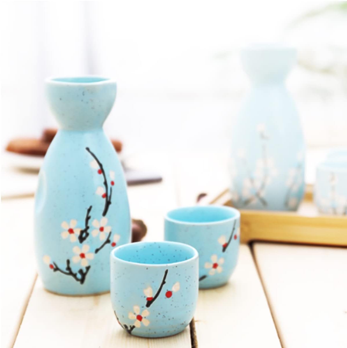 Melbify Japanese Ceramic Sake Serving Set | 1 Pot + 4 Cups| Pot(180 ml) & Cup(45 ml)| Tokkuri Carafe & Cups | Sake Glasses for Drinking