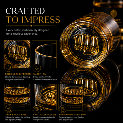 Melbify Boxing Whiskey Glass | 300 ml |Premium | Unique| Big| Broad | Royal | High end| Expensive| Golden Plated Whiskey Glass| Whiskey Glass for Boxing Lovers