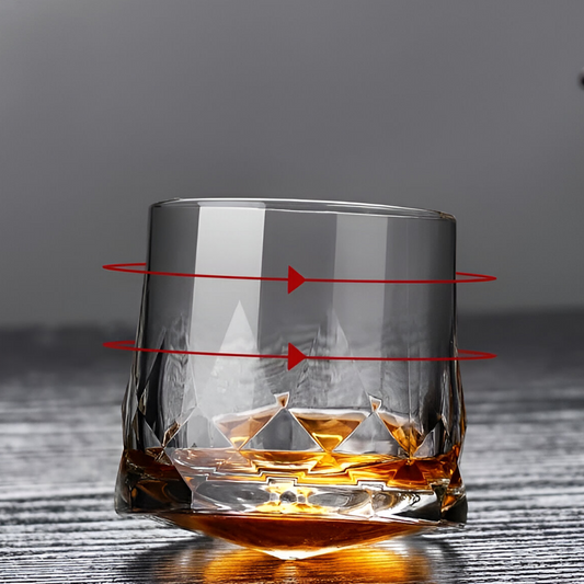 Melbify Diamond-Cut Rotating Whiskey Glasses | Volume=300ML | Premium Crystal Glass | Perfect for Whiskey, Scotch, Rum, and Cognac