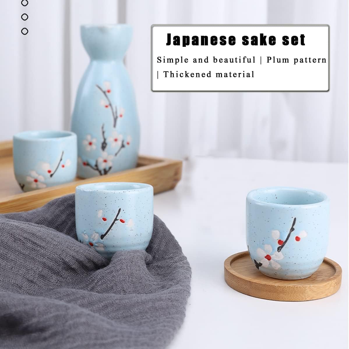 Melbify Japanese Ceramic Sake Serving Set | 1 Pot + 4 Cups| Pot(180 ml) & Cup(45 ml)| Tokkuri Carafe & Cups | Sake Glasses for Drinking