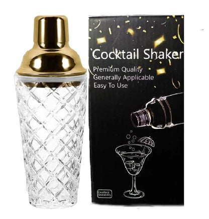 Melbify Cocktail Shaker Glass with Stainless Steel Lid | 400 ML | Bar Shaker Bottle | Filter Function Layer | Mixing for Cocktails, Mocktails, Martini,Juices | Luxury Home Bar Shaker (Copy)