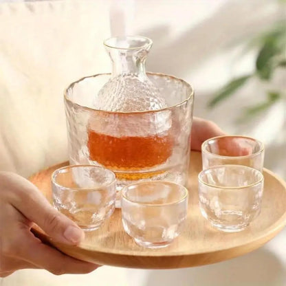 Japanese Sake Glass Set with Chiller Bowl | 6 Pcs Set | Bowl(600ml),Carafe(300ml) & 4 Cups(60 ml)