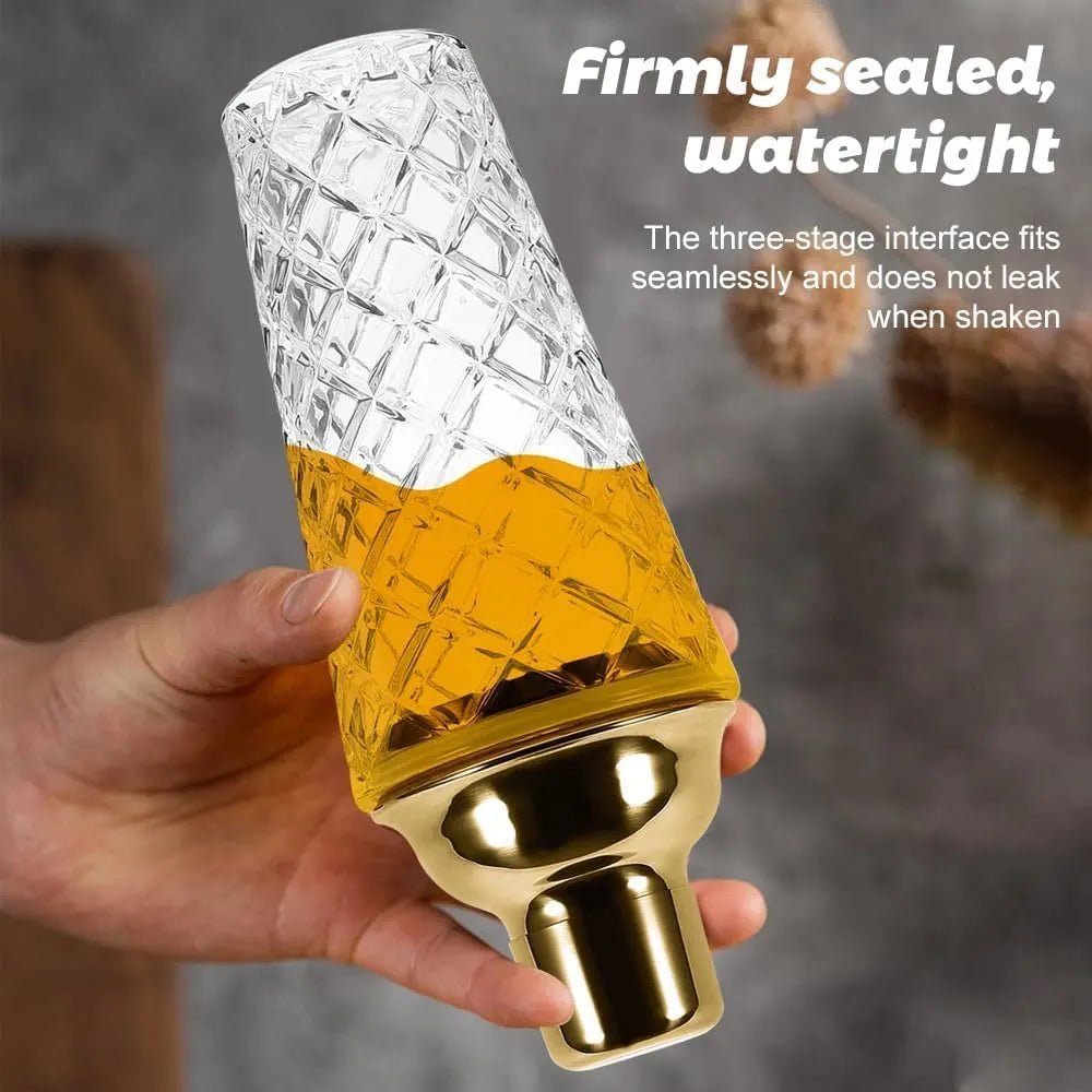 Melbify Cocktail Shaker Glass with Stainless Steel Lid | 400 ML | Bar Shaker Bottle | Filter Function Layer | Mixing for Cocktails, Mocktails, Martini,Juices | Luxury Home Bar Shaker (Copy)