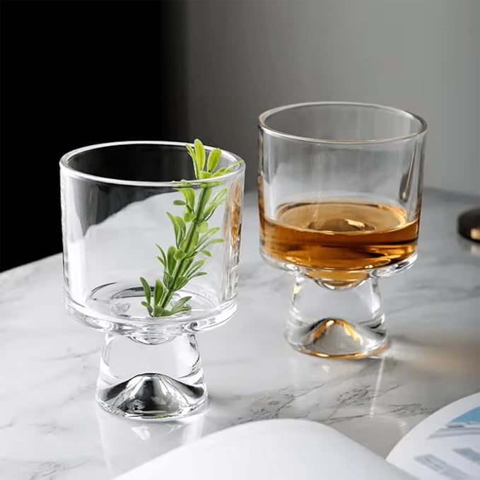 Melbify Raised Base Whiskey Glasses | 250ml | Artistic, Designer, Elegant | Large, Heavy, Premium Crystal Whiskey Glasses for Men| Serves Whiskey, Vodka, Cocktails