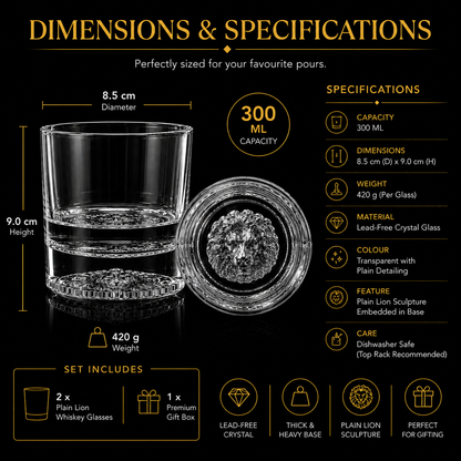 Melbify Plain Lion Whiskey Glass | 300 ml | Animal Whiskey Glass| Whiskey Glass with Lion Symbol | Premium | Unique| Big | Thick | Rock Whiskey Glass
