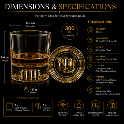 Melbify Boxing Whiskey Glass | 300 ml |Premium | Unique| Big| Broad | Royal | High end| Expensive| Golden Plated Whiskey Glass| Whiskey Glass for Boxing Lovers
