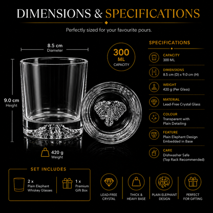 Melbify Plain Elephant Whiskey Glass | 300 ml | Premium | Unique| Big Size | Broad | Animal Whiskey Glass| Old Fashioned Whiskey Glass| High Ball Glass with Thick Bottom