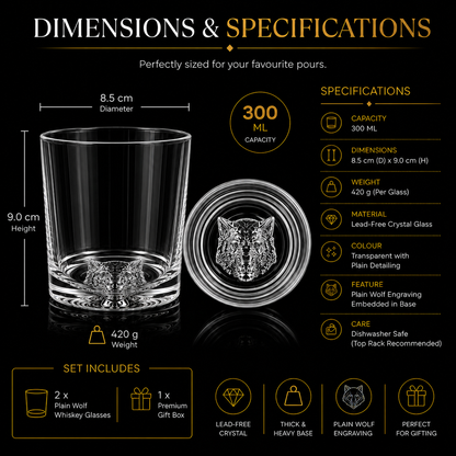 Melbify Plain Wolf Whiskey Glass | Animal Whiskey Glass | Premium | Unique | Big | Broad | Old Fashioned Whiskey Glass| Round Whiskey Glass with Thick Bottom | 300ml