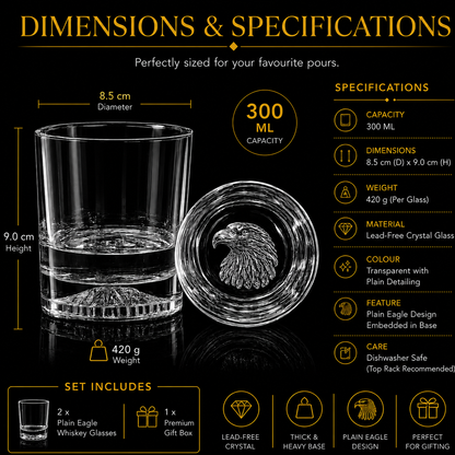 Melbify Plain Eagle Whiskey Glass |300 ml | Animal Whiskey Glass | Old Fashioned Whiskey Glass| Premium | Unique| Big| Broad | Round Whiskey Glass with Thick Bottom