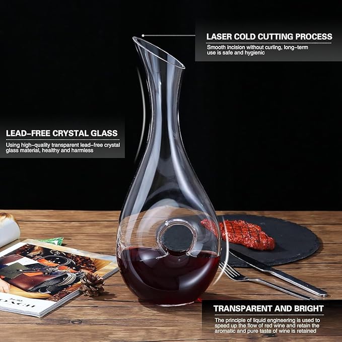 Melbify Centriflow Wine Decanter | 1 PC | 1000ml | Aerator Carafe for Red Wine | Crystal Glass Decanter Set