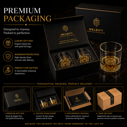 Melbify Italian Petal Whiskey Glasses | Artistic | Elegant | Premium | Royal | Luxurious Designer Whiskey Glasses | High end Expensive Whiskey Glasses with Gold Plated Bottom | 300 ml