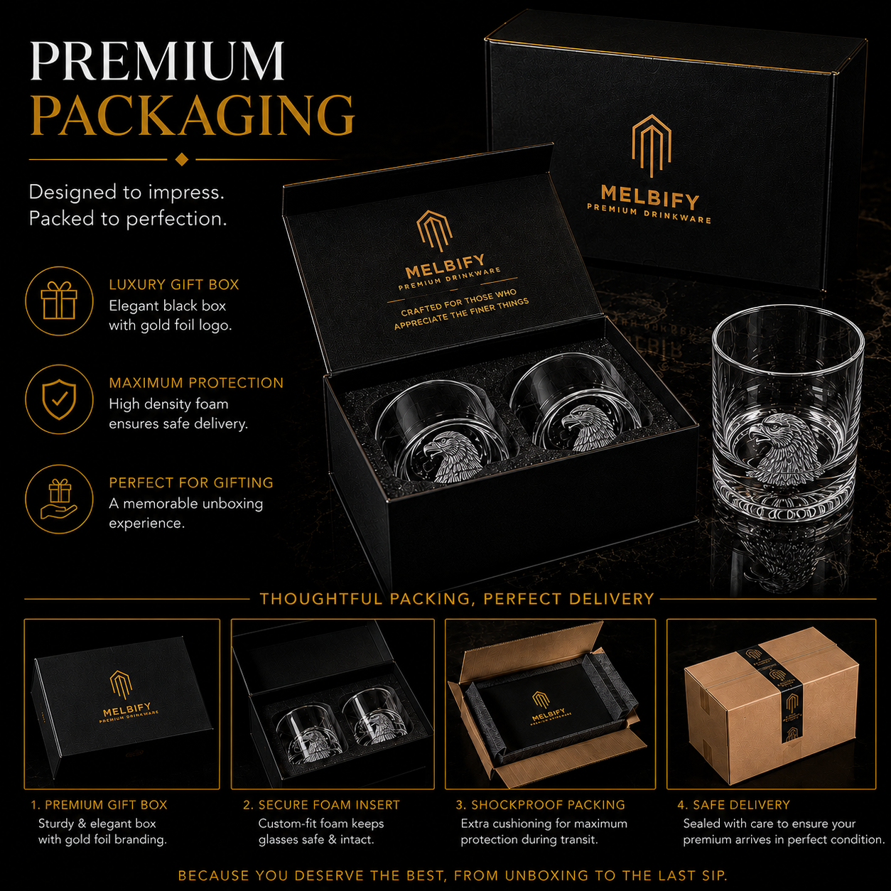 Melbify Plain Eagle Whiskey Glass |300 ml | Animal Whiskey Glass | Old Fashioned Whiskey Glass| Premium | Unique| Big| Broad | Round Whiskey Glass with Thick Bottom