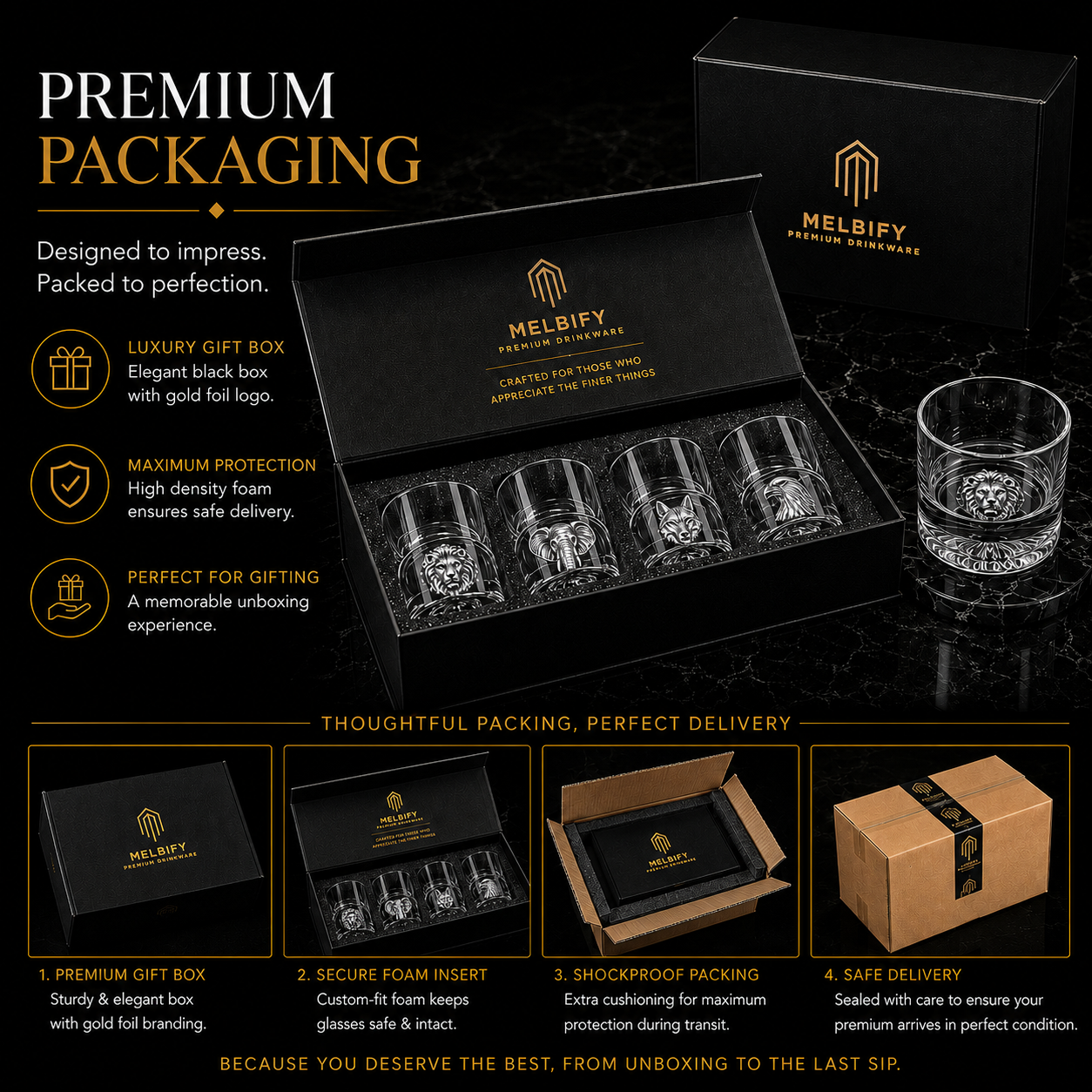 Melbify Plain Animal Combo Whiskey Glasses | Set of 4 | 300 ML|Old Fashioned Glass|Thick Bottom Rocks Glasses| 2 Times Heavier| Perfect for Serving Whiskey,Rum,Scotch,Vodka,Gin & Tequila