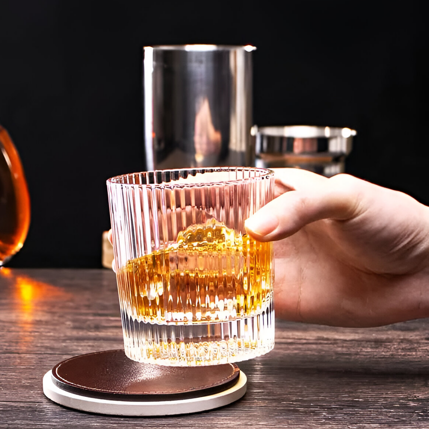 Melbify Ribbed Whiskey Glasses | Volume=310ml | Premium | Rock Glass | Perfect for Whiskey, Scotch, Rum, and Cognac