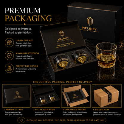 Melbify Elephant Whiskey Glass | 300 ml | Golden Whiskey Glasses|Big| Unique| Broad |Thick| Premium |Thick Bottom | Premium | Speciality Whiskey Glass | Gold Plated