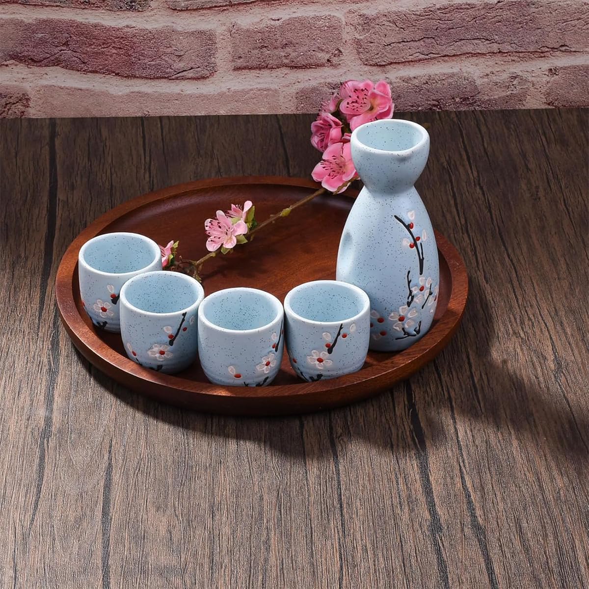 Melbify Japanese Ceramic Sake Serving Set | 1 Pot + 4 Cups| Pot(180 ml) & Cup(45 ml)| Tokkuri Carafe & Cups | Sake Glasses for Drinking