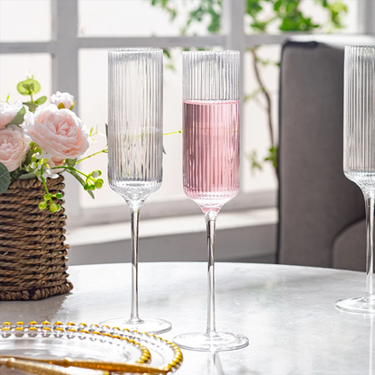 Melbify Ribbed Wine Glasses with Gold Rim | 200 ml | Luxury Wine Glass Set | Designer Wine Glasses| Unique Designer Wine Glasses Gift Pack| Designer Wine Glasses | Crystal Wine Glass