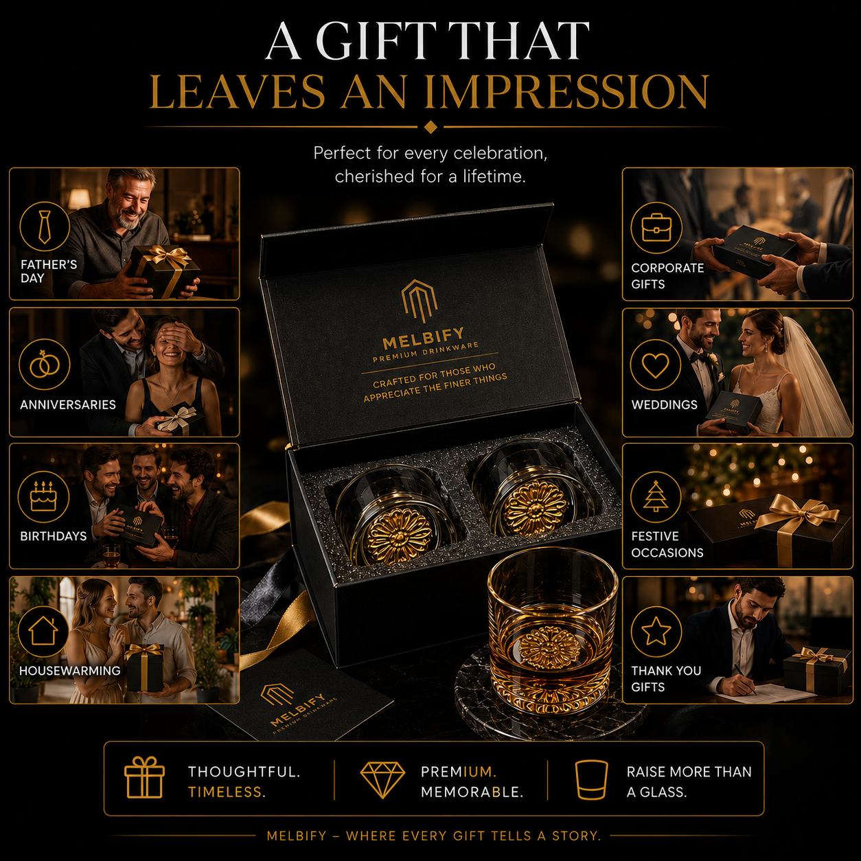 Melbify Italian Petal Whiskey Glasses | Artistic | Elegant | Premium | Royal | Luxurious Designer Whiskey Glasses | High end Expensive Whiskey Glasses with Gold Plated Bottom | 300 ml
