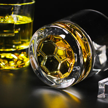 Melbify Football Whiskey Glass | 300 ml | Golden Plated Whiskey Glass| Premium | Unique| Big| Broad | Royal | High end| Expensive| Whiskey Glass Gift Set for Soccer Lovers