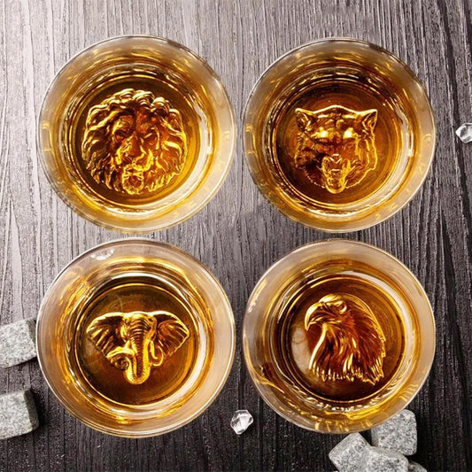 Melbify Gold Animal Combo Whiskey Glasses | Set of 4 | 300 ml | High Balled & Animal Embedded | Ideal for Serving Whiskey, Cognac, Vodka, Gin | Suitable for Home, Restaurants & Bars