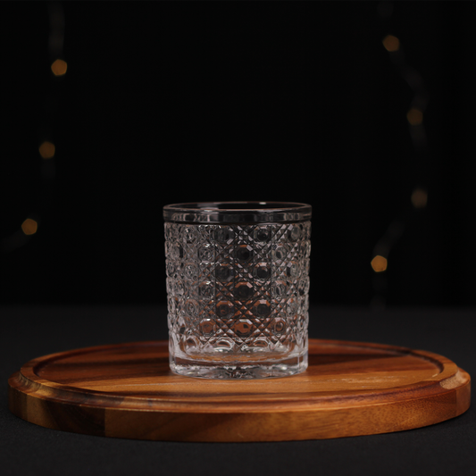 Melbify Embossed Whiskey Glasses Weaved Pattern | Volume=310ML | Premium | Crystal Rocks Glasses | Perfect for Whiskey, Scotch, Rum, and Cognac