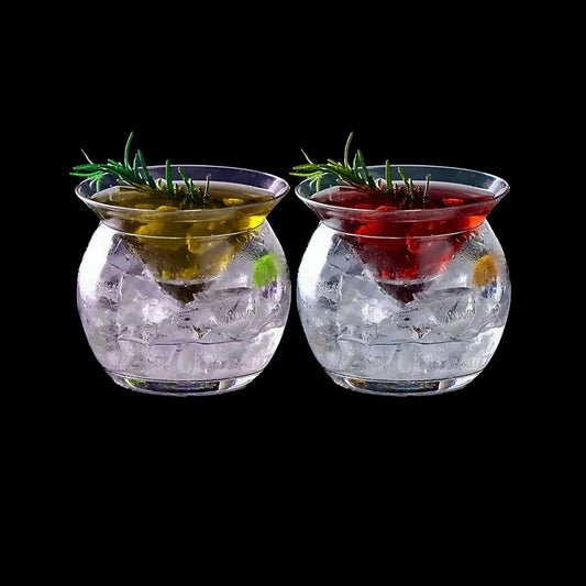 Melbify Cocktail Glass with Ice Holder Bowl | 250 ML | Giant Cocktail Glasses | Big | Fancy | Creative | Unique | Martini Glass for Party| Stemless Martini Glass