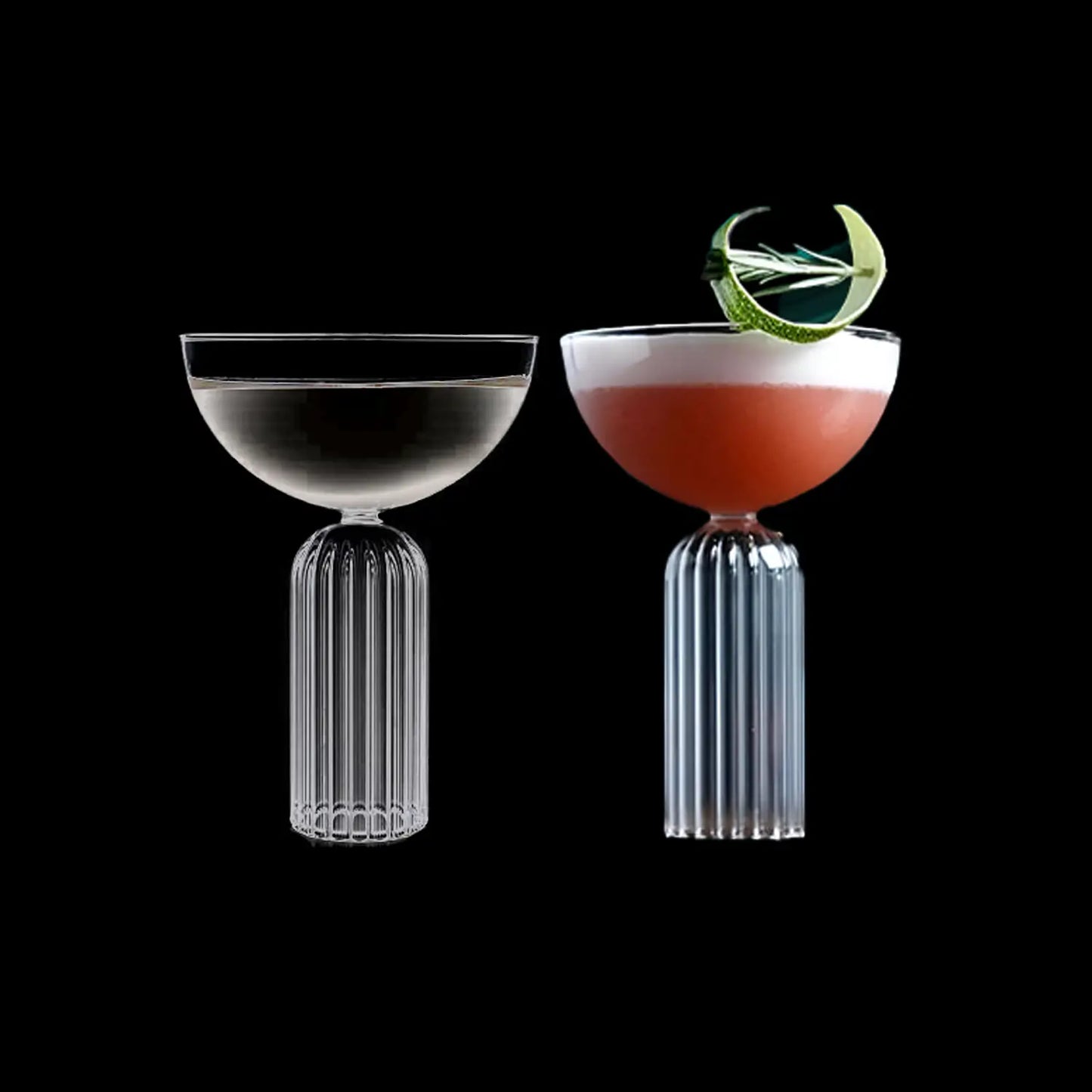 Melbify Ribbed Stem Martini Glass | 250 ml | Wide Mouth Wine Glasses | Fancy | Imported | Designer | Premium | Wine Glass Gift Set