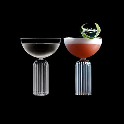 Melbify Ribbed Stem Martini Glass | 250 ml | Wide Mouth Wine Glasses | Fancy | Imported | Designer | Premium | Wine Glass Gift Set