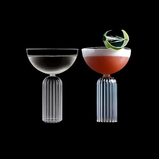 Melbify Ribbed Stem Martini Glass | 250 ml | Wide Mouth Wine Glasses | Fancy | Imported | Designer | Premium | Wine Glass Gift Set