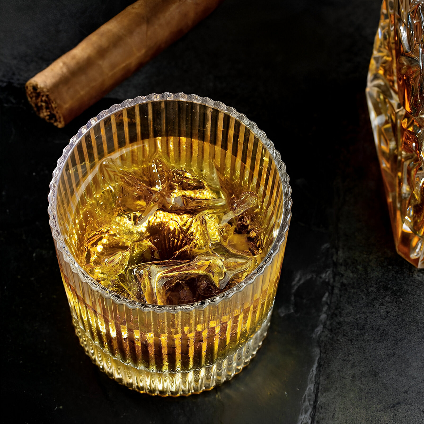 Melbify Ribbed Whiskey Glasses | Volume=310ml | Premium | Rock Glass | Perfect for Whiskey, Scotch, Rum, and Cognac