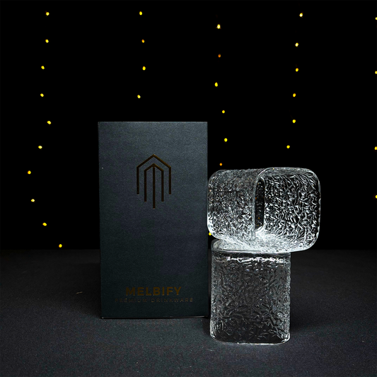 Melbify Japanese Fern Textured Whiskey Glasses Gift Set | 370 ML | 2 PC | Ultra-Premium | Imported | Luxurious | Ideal for Wedding Gifts, Anniversary, VIP and Corporate Gifts