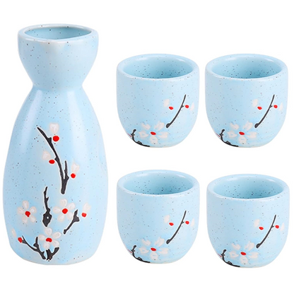 Melbify Japanese Ceramic Sake Serving Set | 1 Pot + 4 Cups| Pot(180 ml) & Cup(45 ml)| Tokkuri Carafe & Cups | Sake Glasses for Drinking