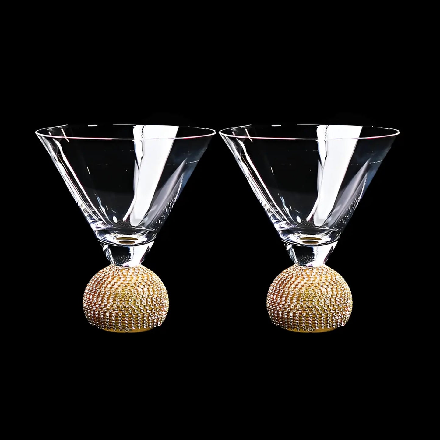 Melbify Jewel Ball Crystal Martini Glass | 220 ML | Martini Glass with Without Stem | Martini Glass with Gold Rim | Stemless Martini Glass | Luxurious| Wine Glass