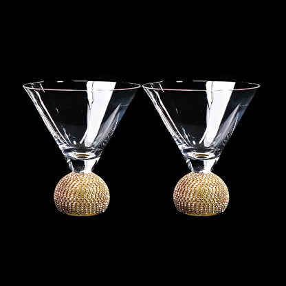 Melbify Jewel Ball Crystal Martini Glass | 220 ML | Martini Glass with Without Stem | Martini Glass with Gold Rim | Stemless Martini Glass | Luxurious| Wine Glass