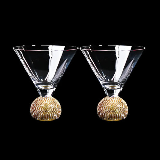Melbify Jewel Ball Crystal Martini Glass | 220 ML | Martini Glass with Without Stem | Martini Glass with Gold Rim | Stemless Martini Glass | Luxurious| Wine Glass