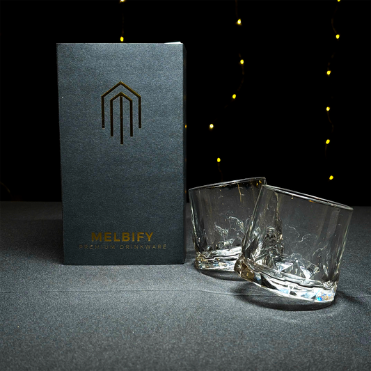 Melbify Diamond-Cut Rotating Whiskey Glasses Gift Set | Set of 2 | Ultra-Premium | Imported | Luxurious | Ideal for wedding gifts, anniversary, VIP and corporate gifts