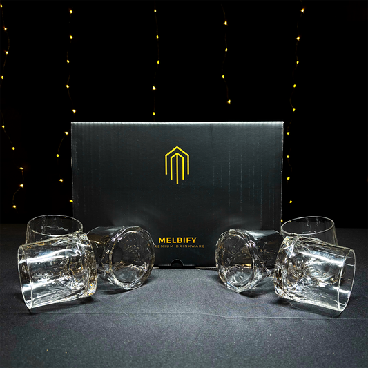 Melbify Diamond-Cut Rotating Whiskey Glasses Gift Set | Set of 6 | Ultra-Premium | Imported | Luxurious | Ideal for wedding gifts, anniversary, VIP and corporate gifts