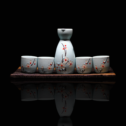 Melbify Japanese Ceramic Sake Serving Set | 1 Pot + 4 Cups| Pot(180 ml) & Cup(45 ml)| Tokkuri Carafe & Cups | Sake Glasses for Drinking