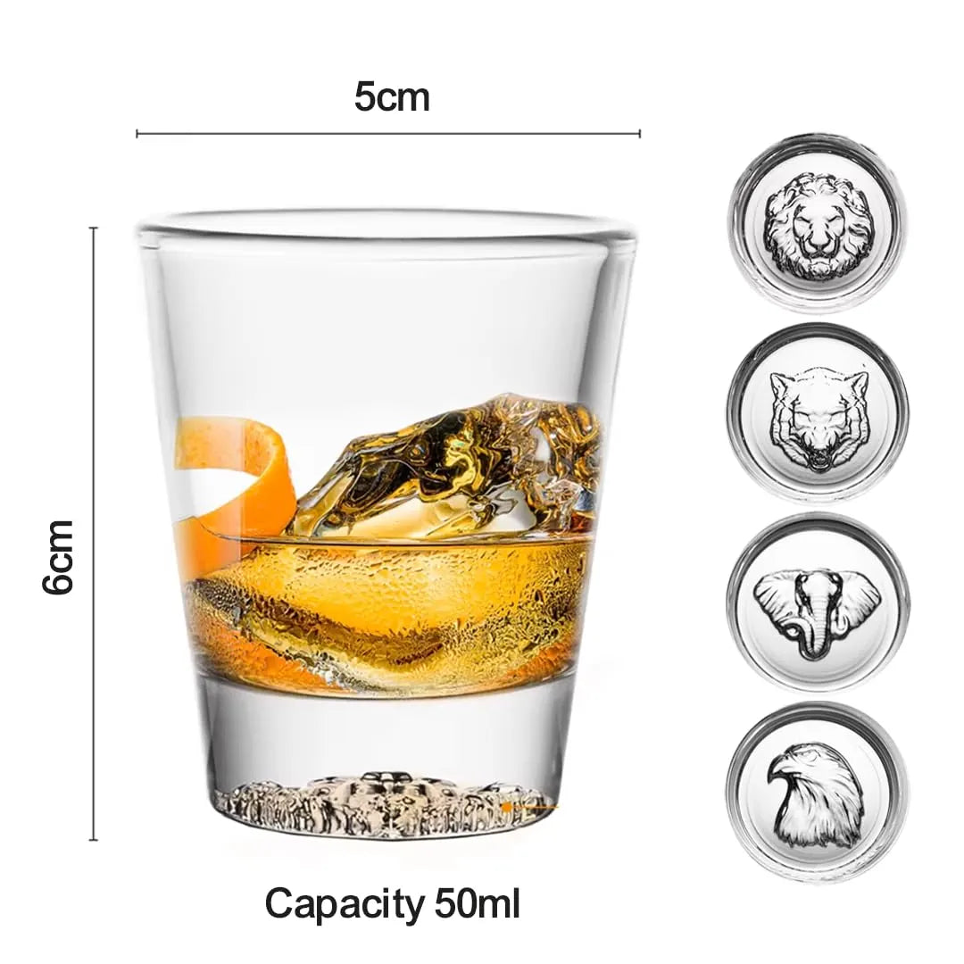 Melbify Animal Pattern Shot Glasses | 50 ML | Set of 4 | Premium | Shot Glass for Vodka, Whiskey, Rum,Tequila, Espressos, Spirits & Liquors | Gift Set