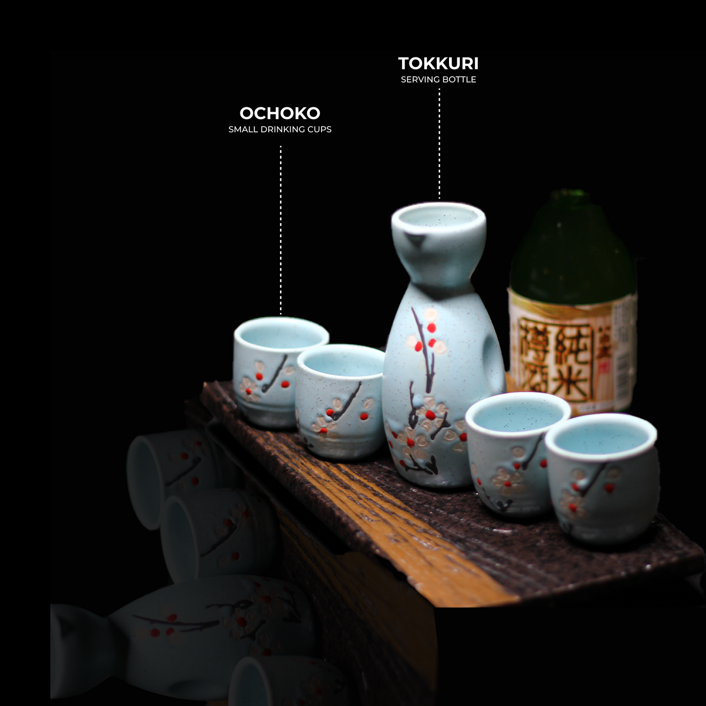 Melbify Japanese Ceramic Sake Serving Set | 1 Pot + 4 Cups| Pot(180 ml) & Cup(45 ml)| Tokkuri Carafe & Cups | Sake Glasses for Drinking | Gift Packing