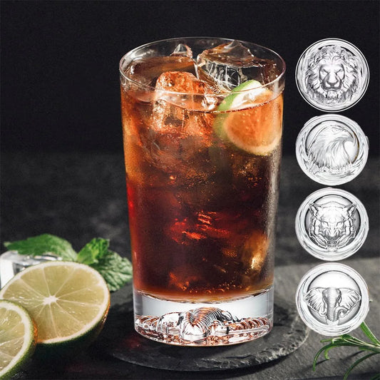 Melbify Animal Pattern Cocktail Glasses | 380 ML | Set of 4 | Premium | Drinking Highball Glass for Cocktails, Mojito, Juice, Water,Beer & Mixed Drinks | Gift Set