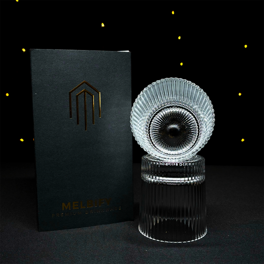 Melbify Ribbed Whiskey Glasses Gift Set | 370 ML | 2 PC | Ultra-Premium | Imported | Luxurious | Ideal for Wedding Gifts, Anniversary, VIP and Corporate Gifts