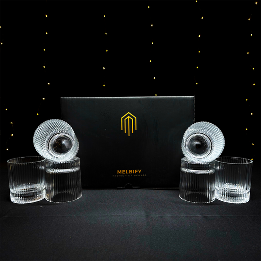 Melbify Ribbed Whiskey Glasses Gift Set | 310 ML | 6 PC | Ultra-Premium | Imported | Luxurious | Ideal for Wedding Gifts, Anniversary, VIP and Corporate Gifts