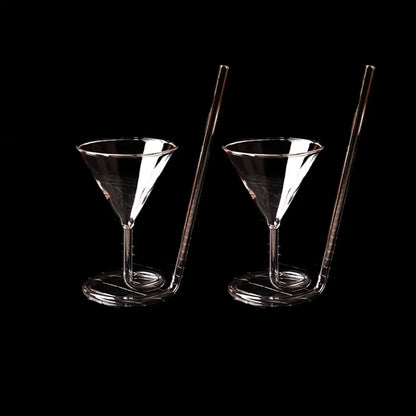 Melbify Roll Sip Cocktail Glass | 200 ML | Spiral Cocktail Glass with Straw| Glass Sipper with Straw| Drinking Glass with Built in Straw | Sipper Martini Glass