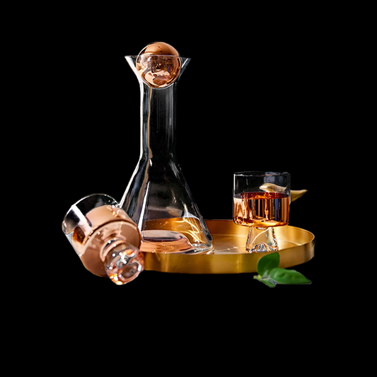 Rose Gold Glass Decanter for Water | 2 Glasses (300 ml) & Decanter (1 Litre) | Juice Decanter | Glass Decanter Set with Glasses | Decanter with Ball Lid | Decanter Glass Set